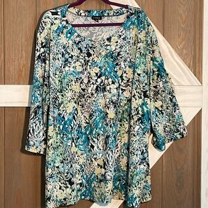 Links  Botanical Print Blouse - Blue, Green, White . P2P 29-34” Size 3X, NWOT